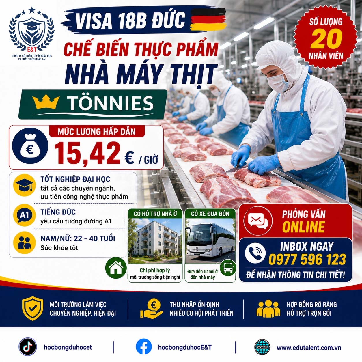 🇩🇪 THÔNG TIN CHƯƠNG TRÌNH VISA 18B – CHẾ BIẾN THỰC PHẨM (NHÀ MÁY TONNIES)
