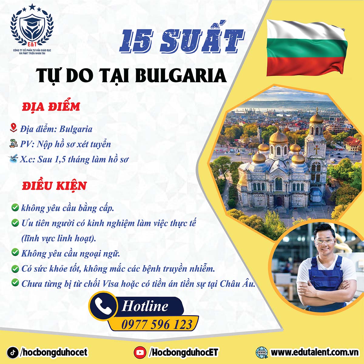 TUYỂN DỤNG: 15 SUẤT LAO ĐỘNG TỰ DO TẠI BULGARIA (VISA SCHENGEN C)