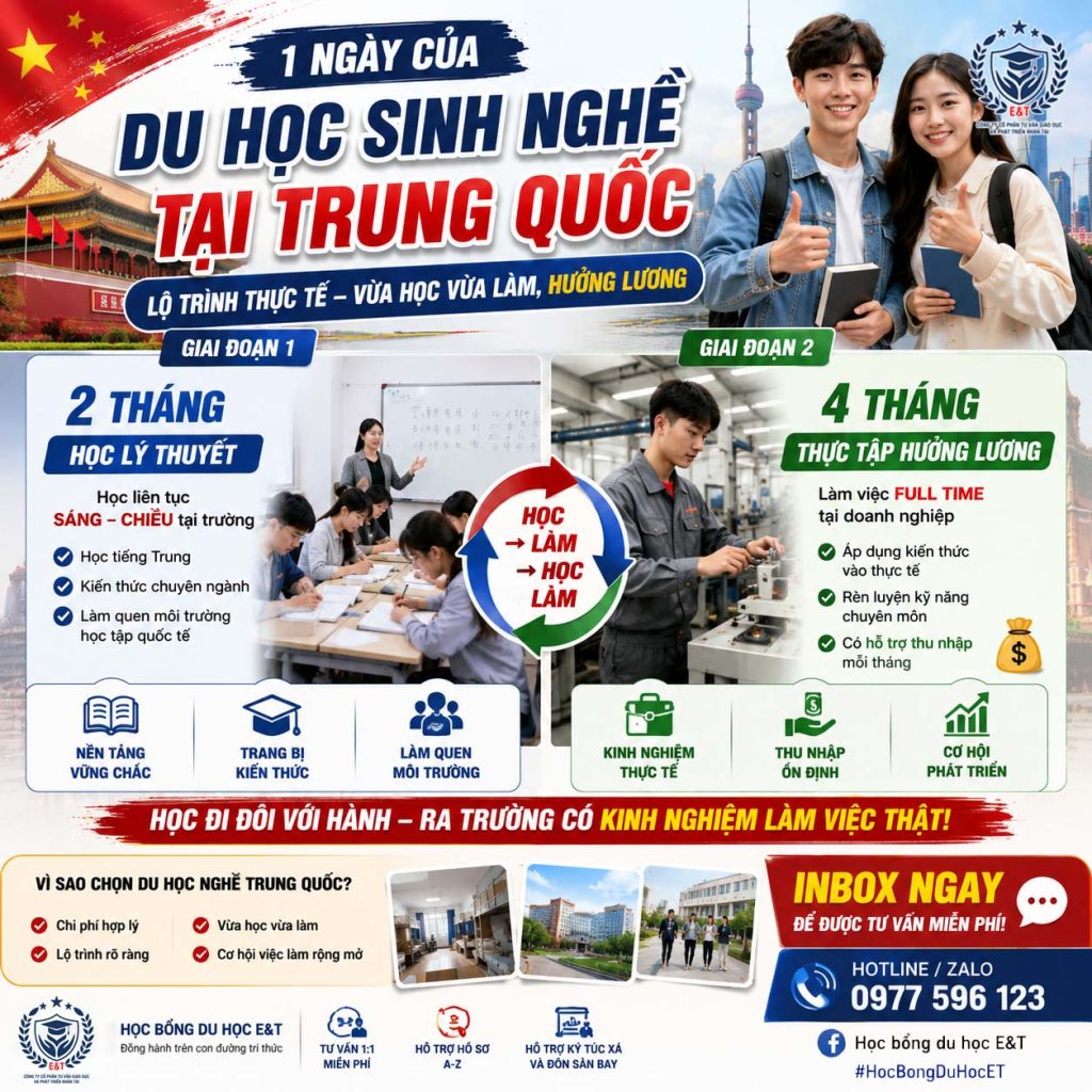 🎥 1 NGÀY CỦA DU HỌC SINH NGHỀ TẠI TRUNG QUỐC – LỘ TRÌNH THỰC TẾ