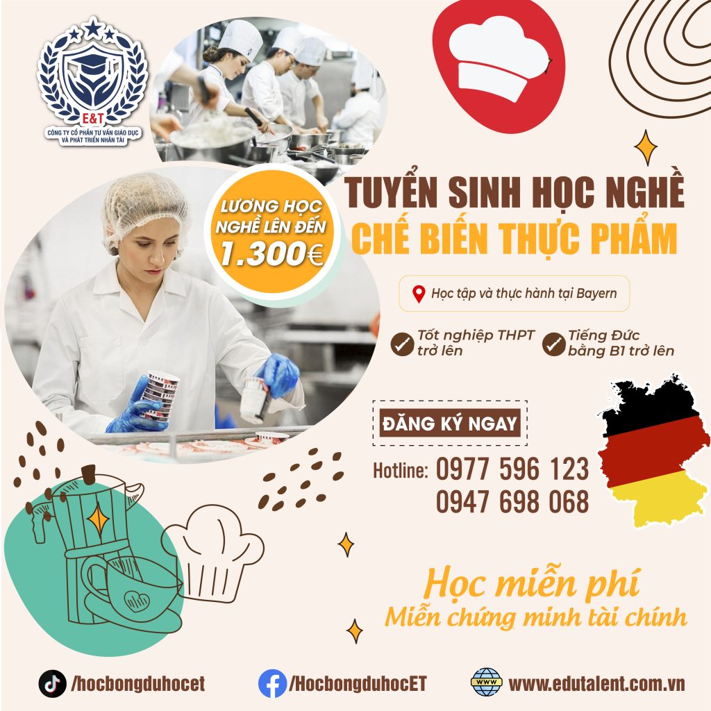 THÔNG BÁO TUYỂN SINH DU HỌC NGHỀ KỸ THUẬT CHẾ BIẾN THỰC PHẨM TẠI ĐỨC