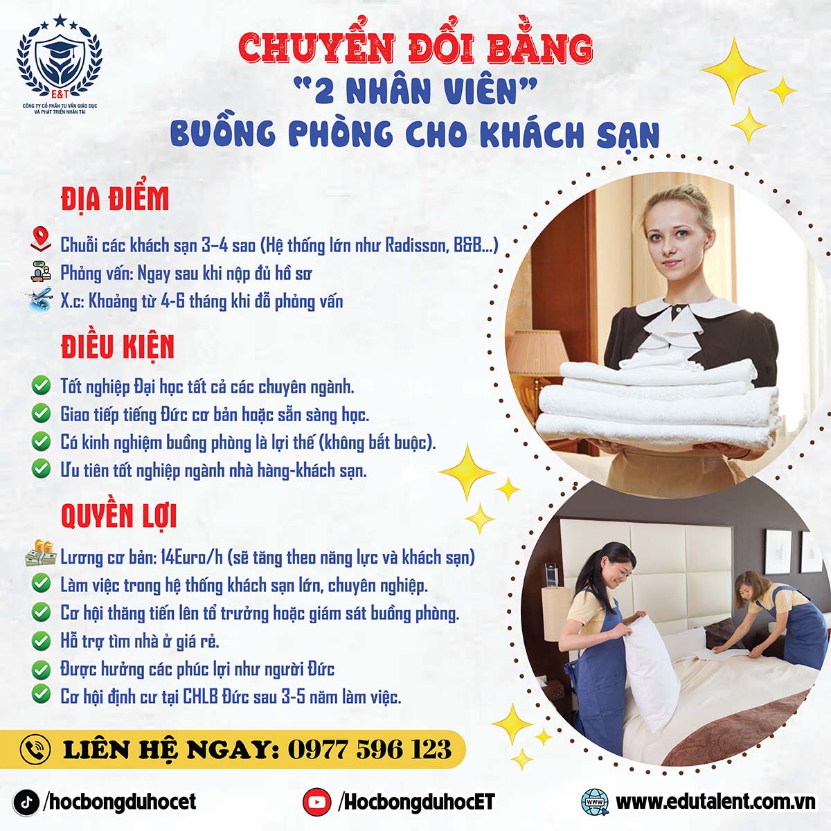  TRỞ THÀNH CHUYÊN GIA BUỒNG PHÒNG TẠI ĐỨC (3-4 SAO)