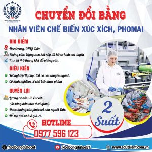 🇩🇪 [TUYỂN GẤP] NHÂN VIÊN CHẾ BIẾN THỰC PHẨM TẠI ĐỨC (DIỆN CHUYỂN ĐỔI BẰNG)