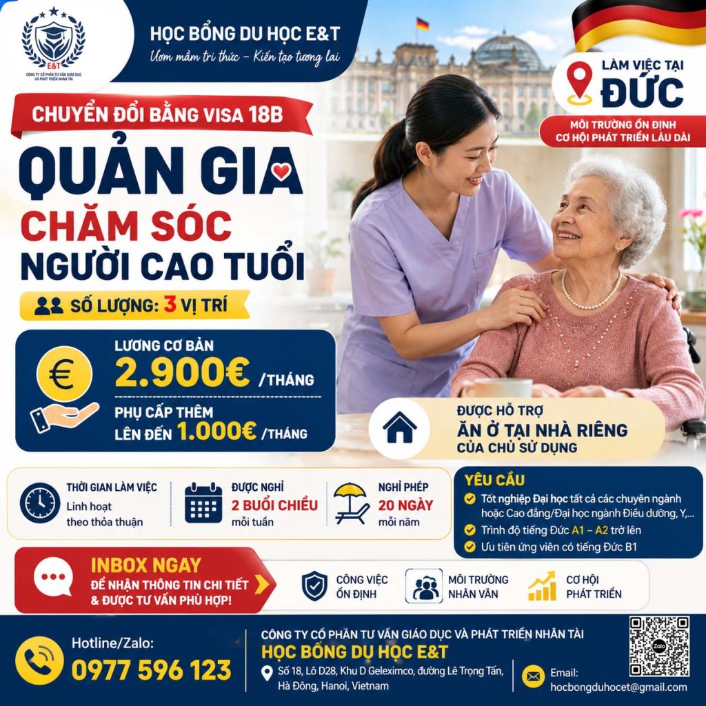 👵 THÔNG TIN VIỆC LÀM TẠI ĐỨC – CHĂM SÓC NGƯỜI CAO TUỔI (DIỆN 18B)