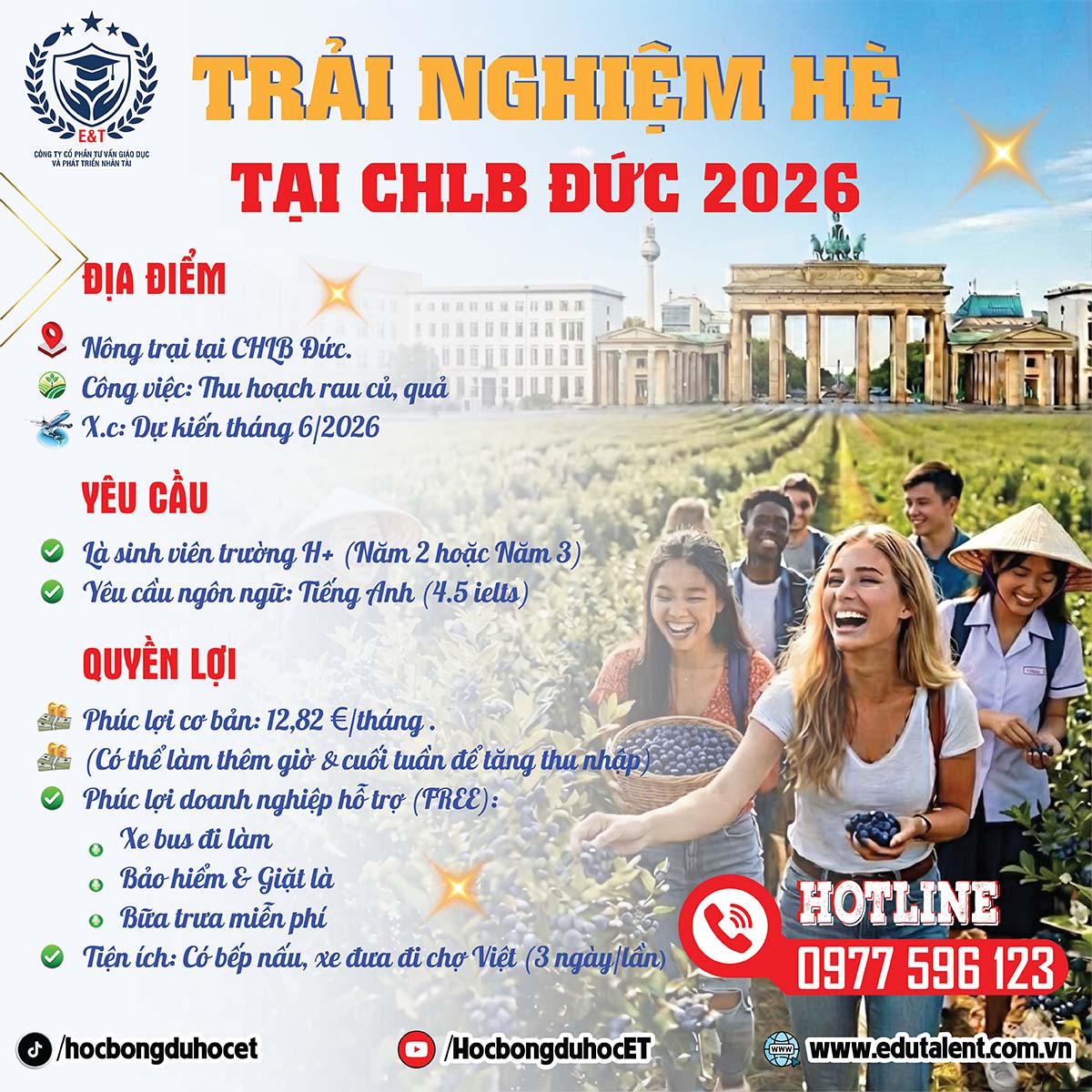 TRẢI NGHIỆM HÈ TẠI CHLB ĐỨC 2026 – CƠ HỘI VÀNG CHO SINH VIÊN H+