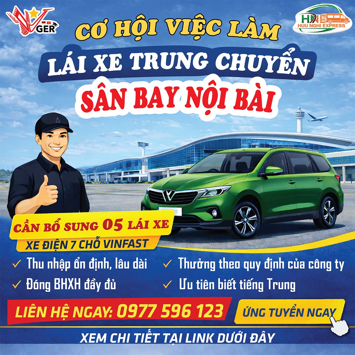 🚗 TUYỂN LÁI XE TRUNG CHUYỂN SÂN BAY NỘI BÀI – THU NHẬP 12–15TR/THÁNG