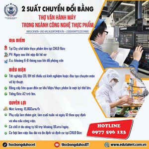 CHUYỂN ĐỔI BẰNG KỸ THUẬT VIÊN VẬN HÀNH MÁY MÓC TRONG NGÀNH CÔNG NGHỆ THỰC PHẨM