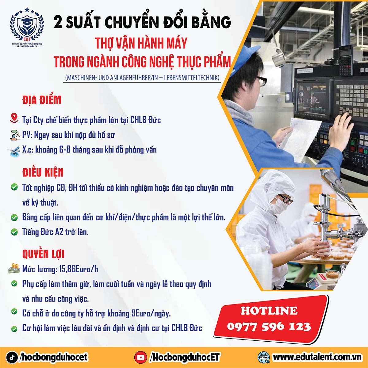 CHUYỂN ĐỔI BẰNG KỸ THUẬT VIÊN VẬN HÀNH MÁY MÓC TRONG NGÀNH CÔNG NGHỆ THỰC PHẨM 