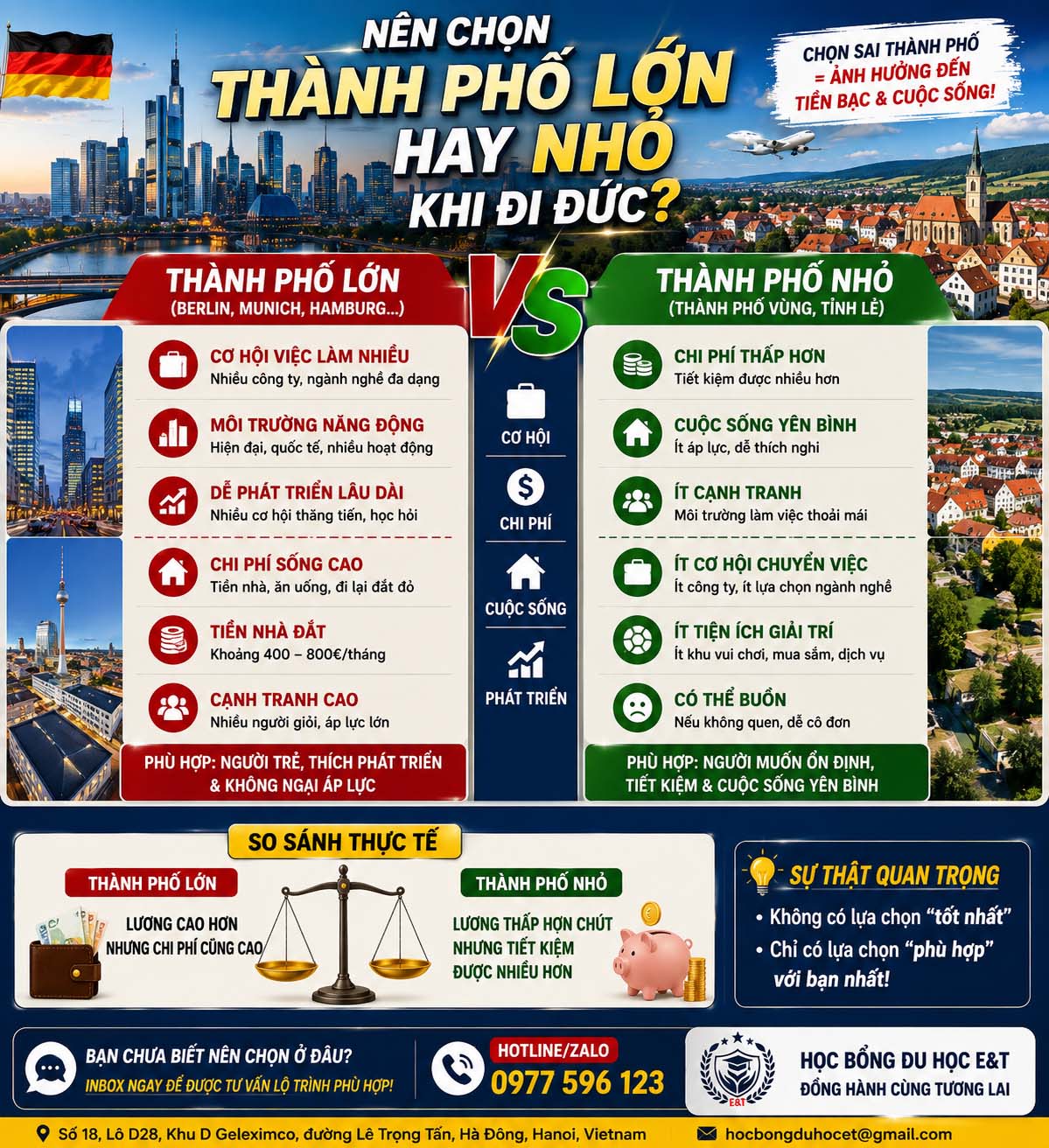 🇩🇪 NÊN CHỌN THÀNH PHỐ LỚN HAY NHỎ KHI ĐI ĐỨC? (VISA 18B)