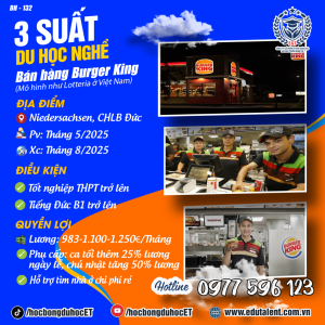 3 SUẤT DU HỌC NGHỀ BÁN HÀNG ĐỒ ĂN NHANH BURGERKING
