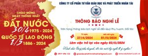 THÔNG BÁO NGHỈ LỄ 30/4 VÀ 1/5