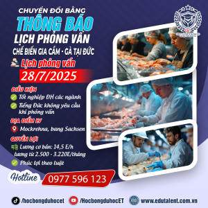 🇩🇪 LỊCH PHỎNG VẤN CHUYỂN ĐỔI BẰNG - TẬP ĐOÀN CHẾ BIẾN GIA CẦM LỚN TẠI ĐỨC 🇩🇪