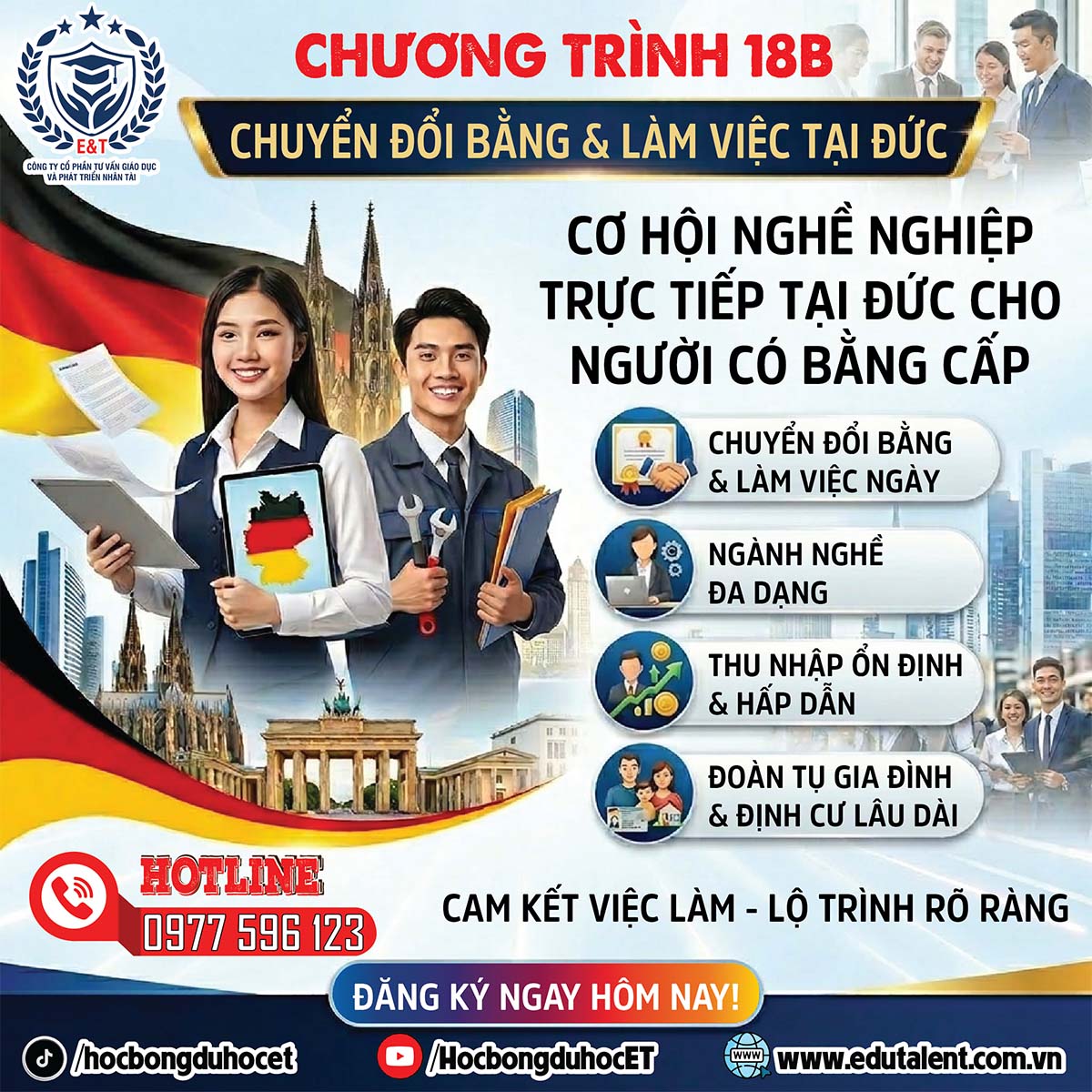 🇩🇪 CHƯƠNG TRÌNH 18B – CHUYỂN ĐỔI BẰNG CẤP & LÀM VIỆC TẠI ĐỨC