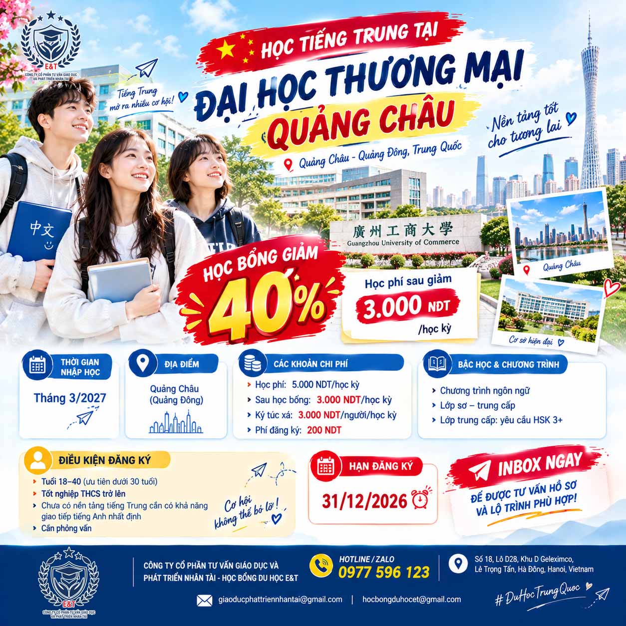 🇨🇳 HỌC TIẾNG TRUNG TẠI QUẢNG CHÂU – HỌC PHÍ CHỈ 3.000 NDT/HỌC KỲ!