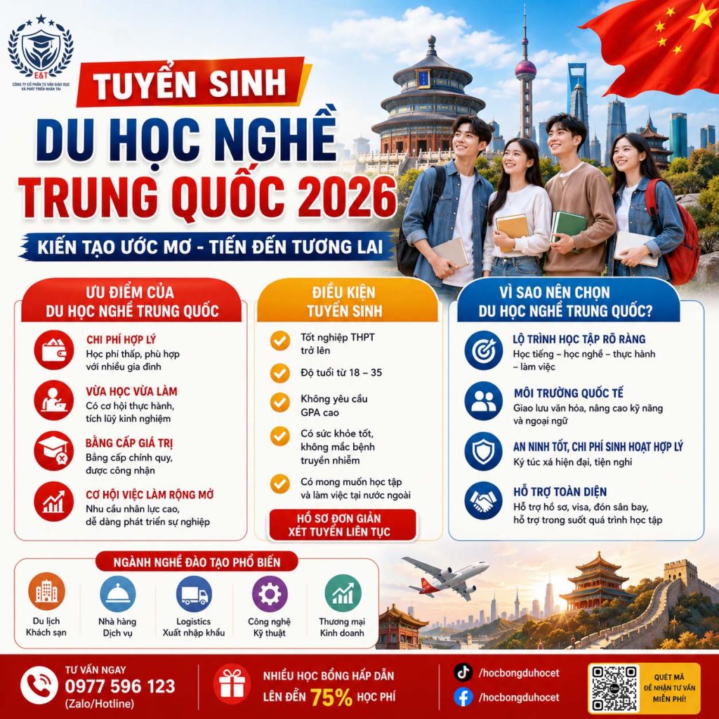🎓 DU HỌC NGHỀ TRUNG QUỐC 2026 🚀 LỘ TRÌNH HỌC TẬP & LÀM VIỆC HIỆU QUẢ CHO GIỚI TRẺ