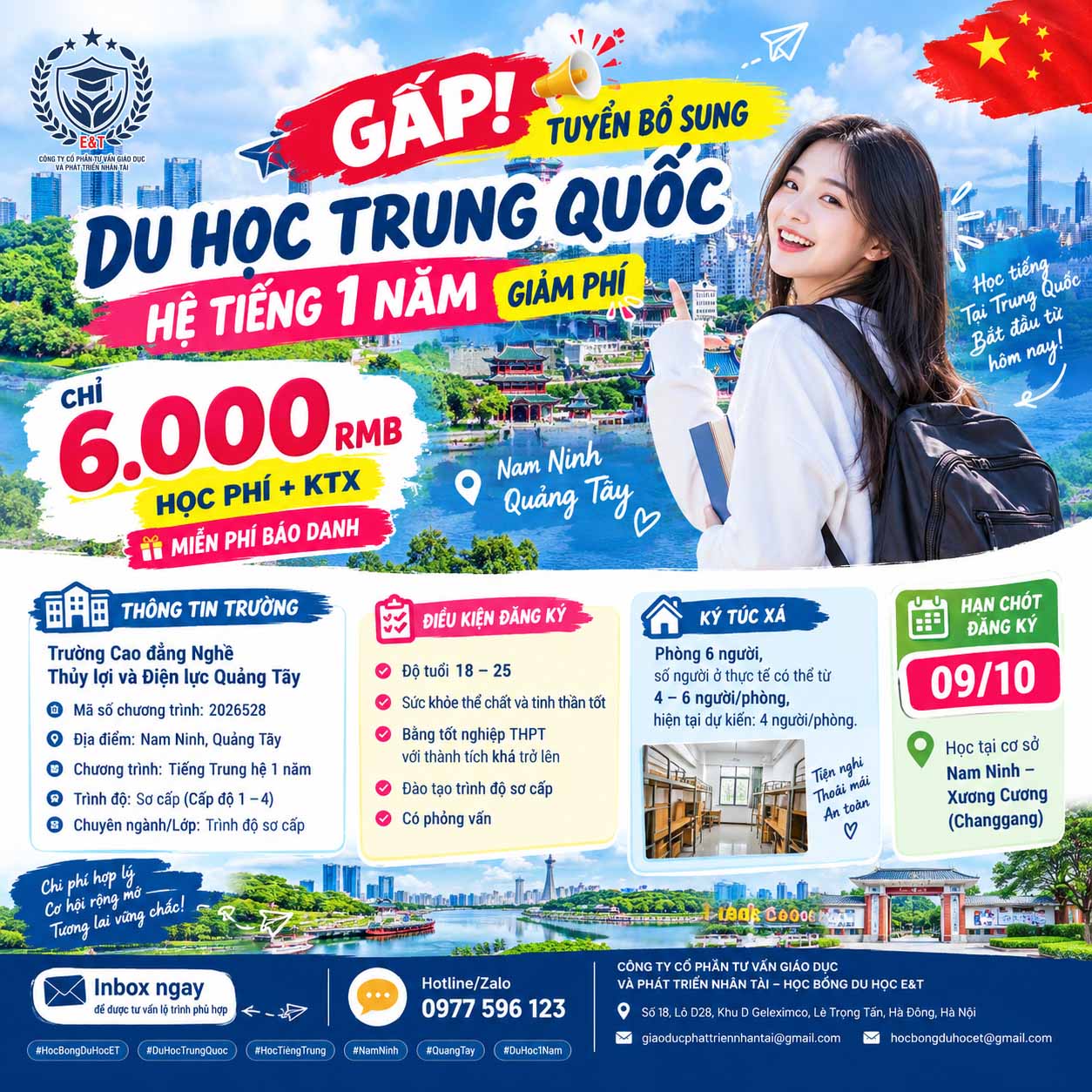 🚨 GẤP! TUYỂN BỔ SUNG HỆ TIẾNG 1 NĂM – GIẢM PHÍ 🇨🇳