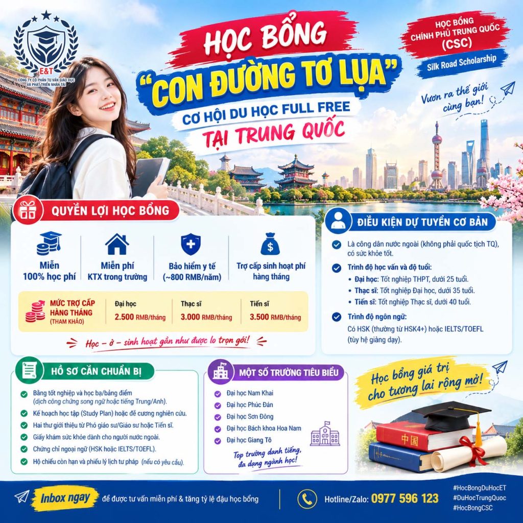  HỌC BỔNG “CON ĐƯỜNG TƠ LỤA” – CƠ HỘI DU HỌC FULL TẠI TRUNG QUỐC