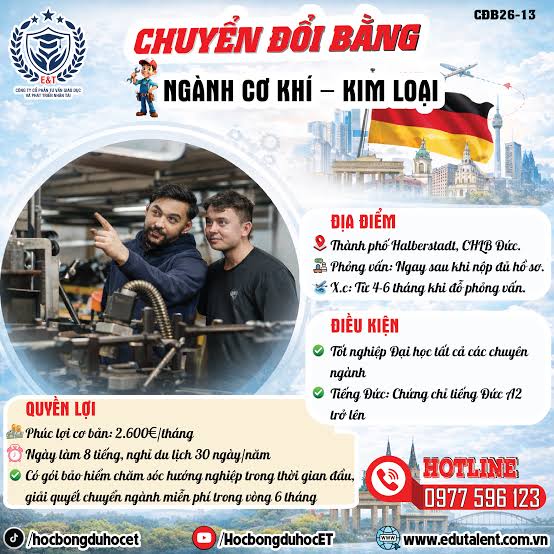 CHUYỂN ĐỔI BẰNG NGÀNH CƠ KHÍ – KIM LOẠI TẠI ĐỨC | TUYỂN DỤNG VISA 18B