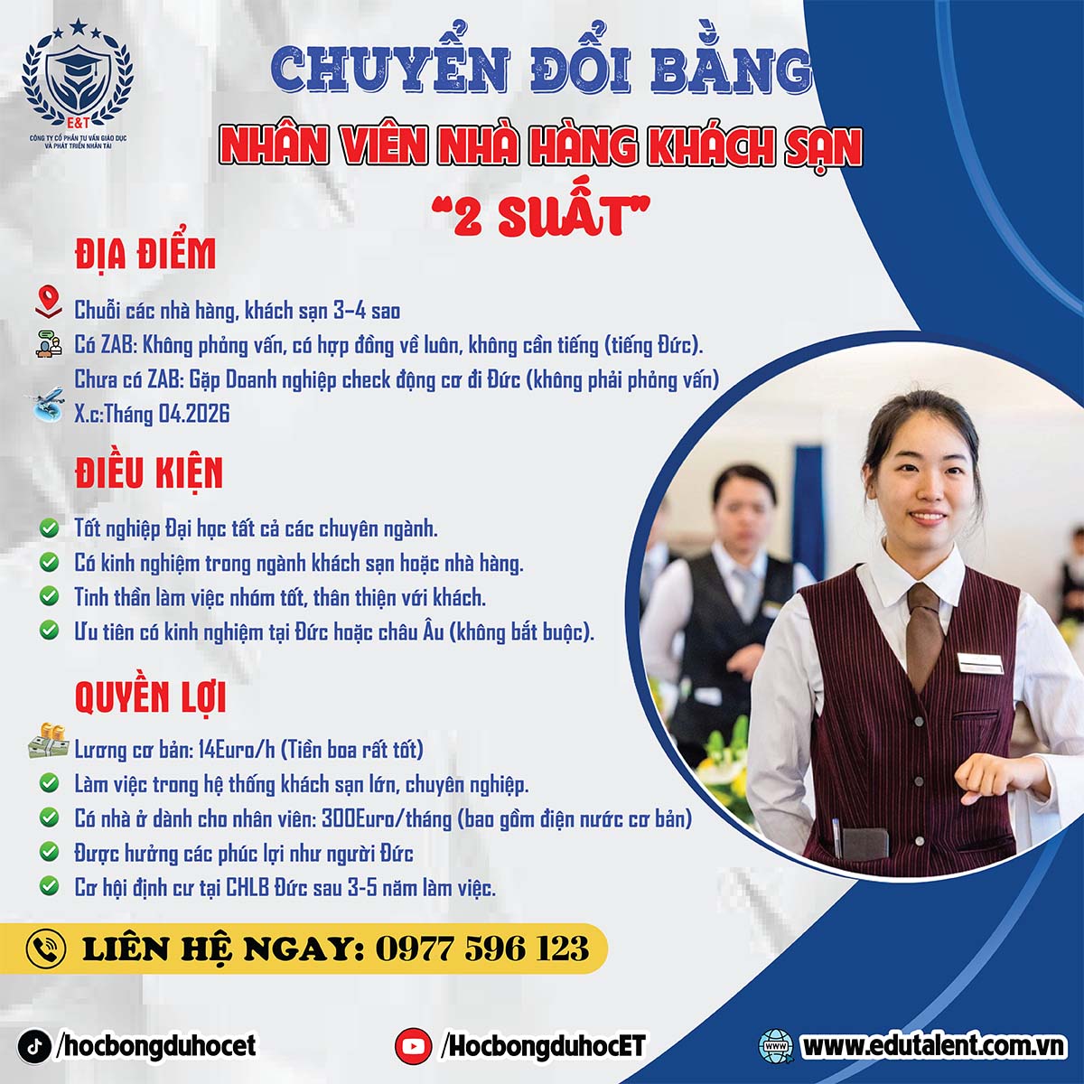 CHUYỂN ĐỔI BẰNG LÀM VIỆC CHÍNH THỨC TẠI ĐỨC – NGÀNH NHÀ HÀNG / KHÁCH SẠN