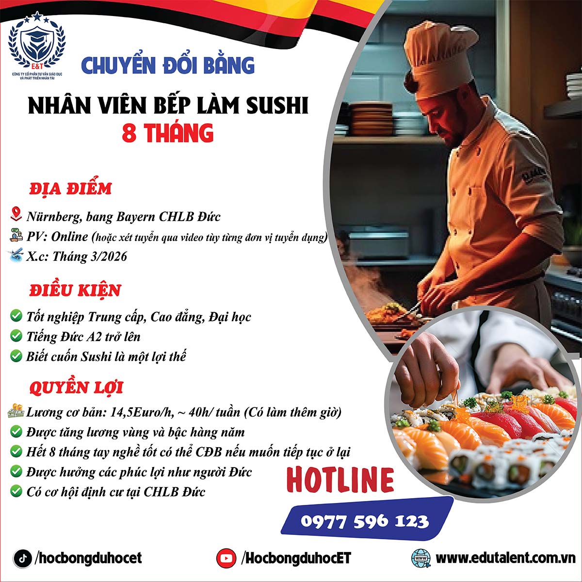 CHUYỂN ĐỔI BẰNG NHÂN VIÊN ĐẦU BẾP LÀM SUSHI TẠI NÜRNBERG, BANG BAYERN 🇩🇪