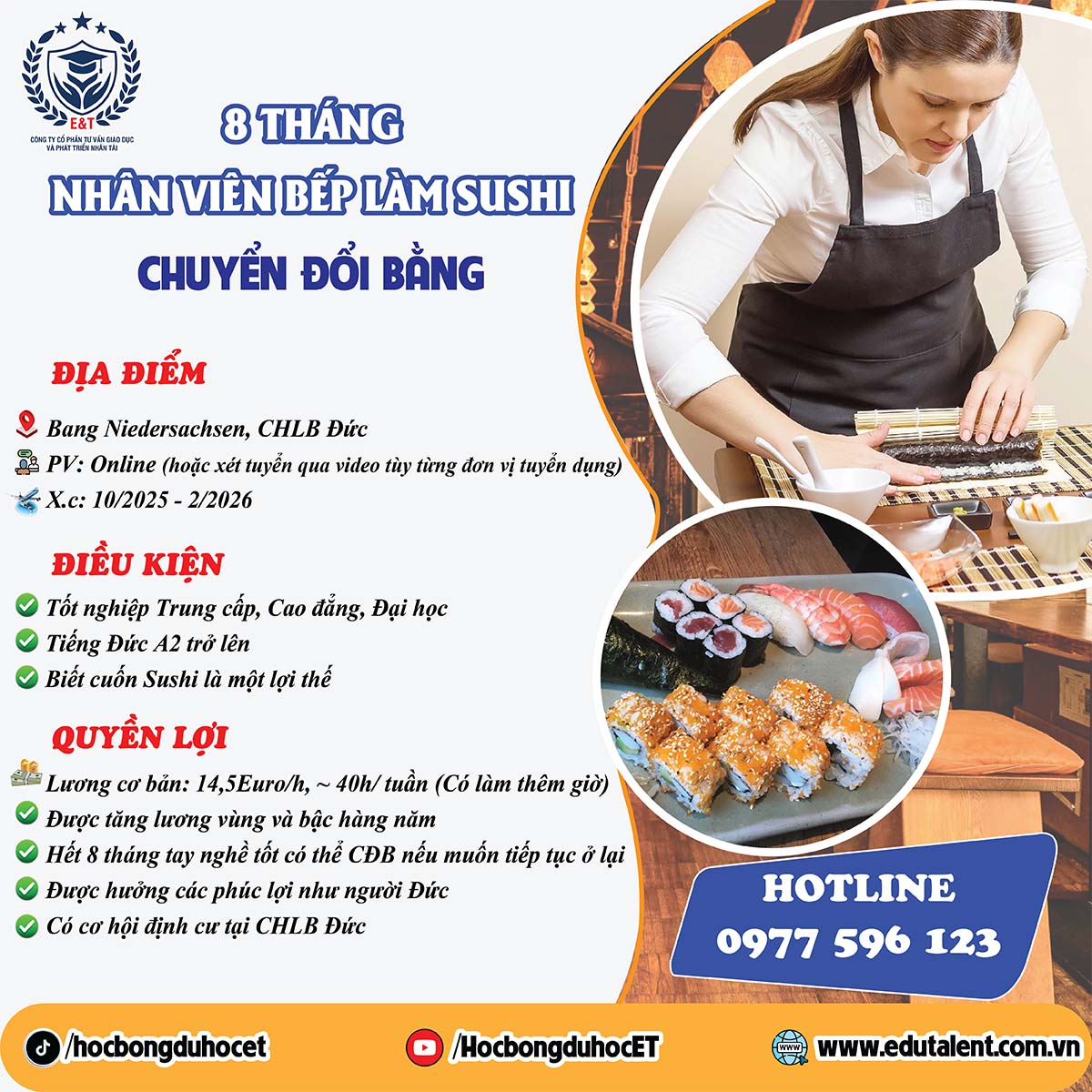 CHUYỂN ĐỔI BẰNG NHÂN VIÊN ĐẦU BẾP LÀM SUSHI TẠI BANG NIEDERSACHSEN 🇩🇪