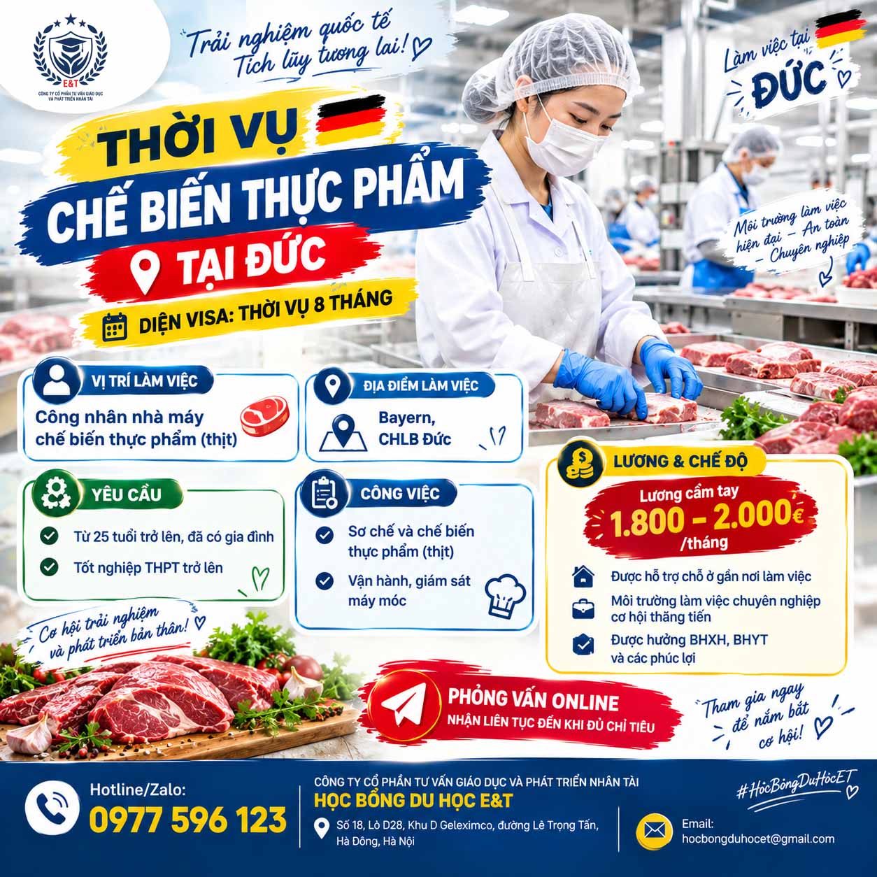 🏭 THÔNG TIN LÀM VIỆC NGẮN HẠN TẠI ĐỨC – NGÀNH CHẾ BIẾN THỰC PHẨM