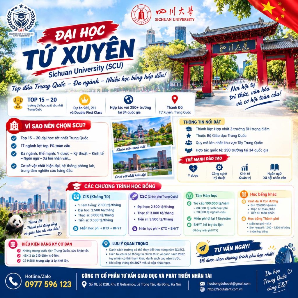 ĐẠI HỌC TỨ XUYÊN (SCU) – TOP ĐẦU TRUNG QUỐC, SĂN HỌC BỔNG CỰC DỄ!