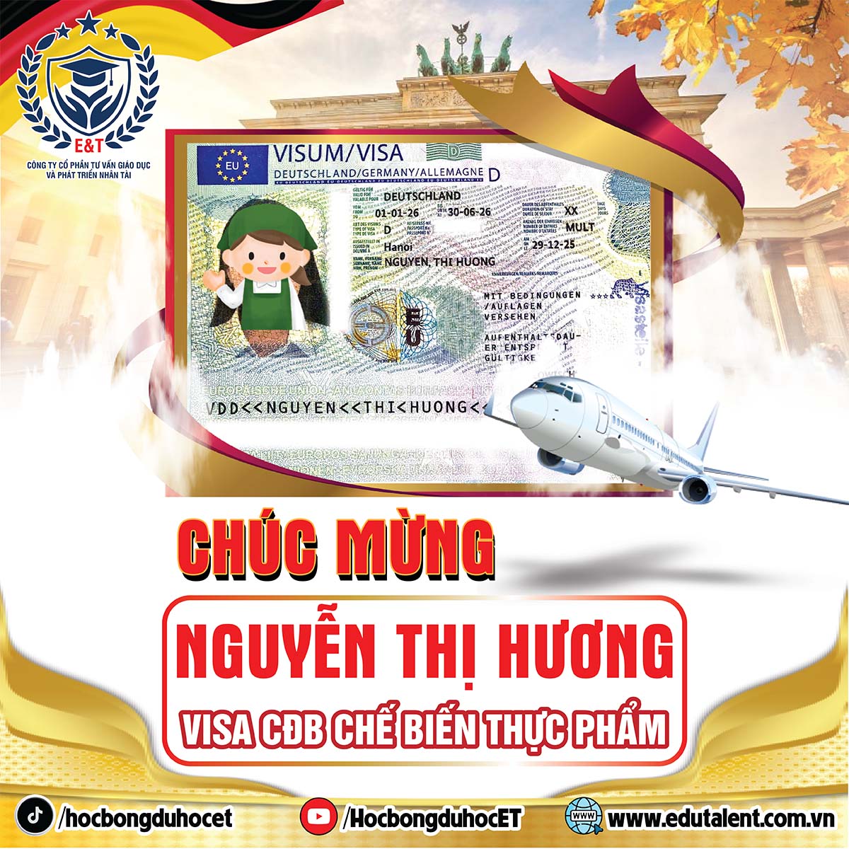 CHÚC MỪNG NGUYỄN THỊ HƯƠNG CHINH PHỤC THÀNH CÔNG VISA 18B ĐỨC – NGÀNH CHẾ BIẾN THỰC PHẨM