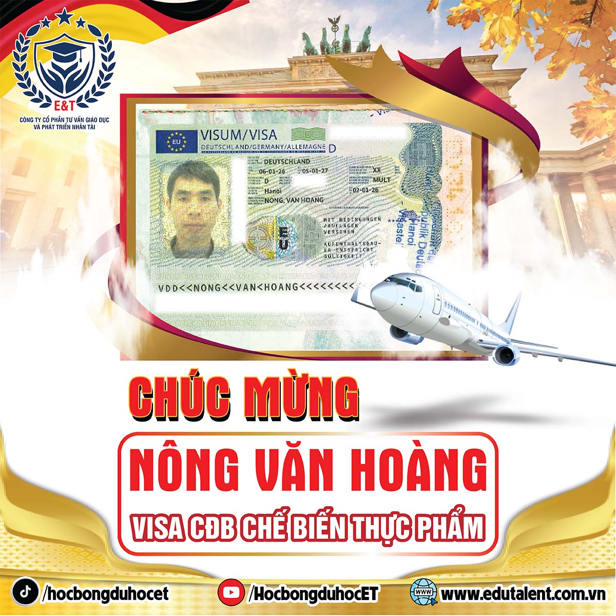 🇩🇪 CHÚC MỪNG HỌC VIÊN NÔNG VĂN HOÀNG CHÍNH THỨC SỞ HỮU VISA DU HỌC NGHỀ ĐỨC NGÀNH CHẾ BIẾN THỰC PHẨM 🇩🇪