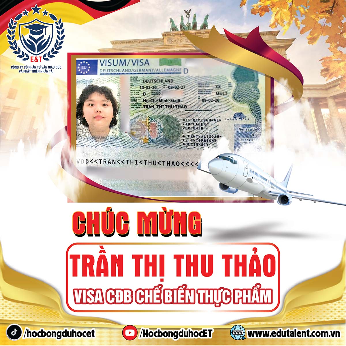 Chúc Mừng Trần Thị Thu Thảo Chính Thức Nhận Visa 18B Đức Ngành Chế Biến Thực Phẩm Dịp Cận Tết Nguyên Đán 2026