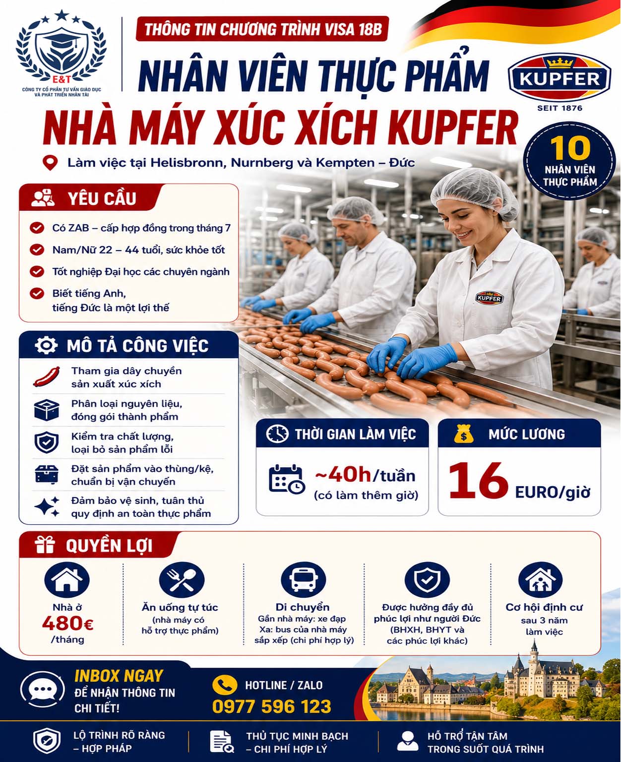 🇩🇪 THÔNG TIN CHƯƠNG TRÌNH VISA 18B – NGÀNH CHẾ BIẾN THỰC PHẨM